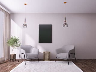 Living room interior 3d illustration, 3d render