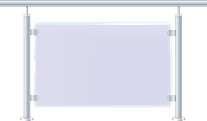 Glass or plexiglass fence with banisters. Architectural guardrail for balcony or office terrace.