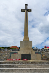 Cross by cemetery in memory of lost lives in the Great War in Stanley Falkland Islands