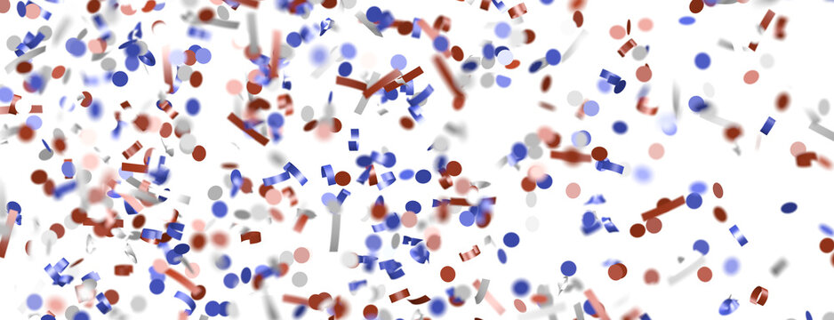 Confetti - A blue glitter confetti border with red and blue Confetti on white