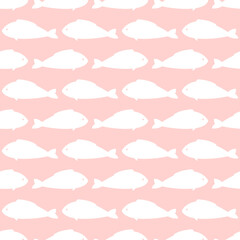 cute seamless pattern with fish on pink background, fish silhouette