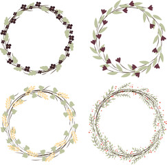Set of flower wreaths. Easter. Place for text. High quality vector image.