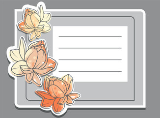 Postcard. Poster. Template for design with flowers. Place for signature. Picture in limited colors.