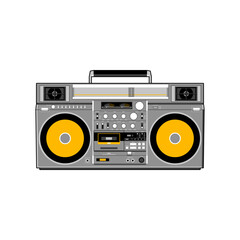 Vector image of a classic Boombox or Ghetto Blaster. Inspired by the JVC RC-M90 model in black and yellow