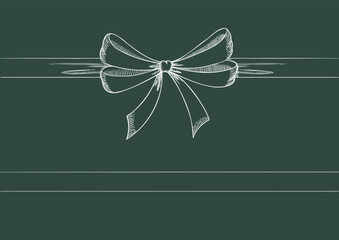 Vintage style decorated long white line bow and ribbon. Hand drawn vintage line art vector illustration.