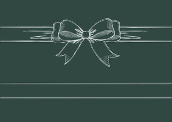 Vintage style decorated long white line bow and ribbon. Hand drawn vintage line art vector illustration.
