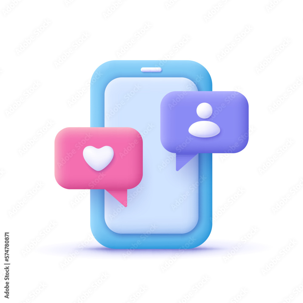 Poster smartphone and speech bubble with like heart and user follower icon. social media, marketing and net