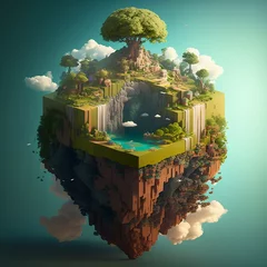 Keuken foto achterwand Minecraft flying paradise island with planes and birds minecraft