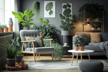 Fototapeta na wymiar Interior of a contemporary living room in Scandinavia