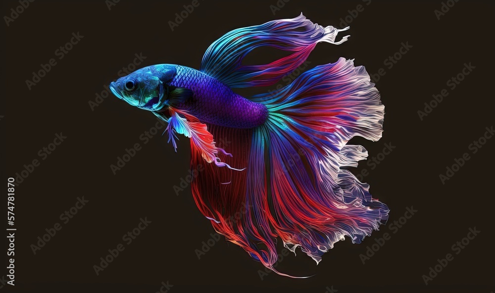 Poster a colorful fish with a black background and a black background with a red and blue fish in the middl