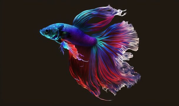  a colorful fish with a black background and a black background with a red and blue fish in the middle of the image is a half.  generative ai