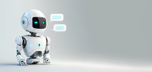 cute white System Artificial intelligence ChatGPT Chat Bot AI , Technology smart robot Ai Chat GPT application software , robot application Chat GPT - obrazy, fototapety, plakaty