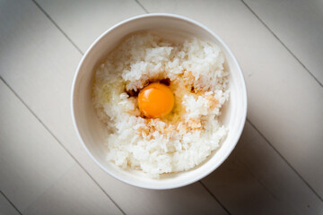 Japanese style raw egg over hot rice