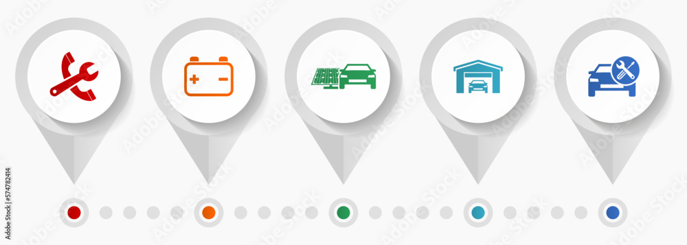 Poster car serivce vector icons, workshop flat design web pointers collection, business concept infographic