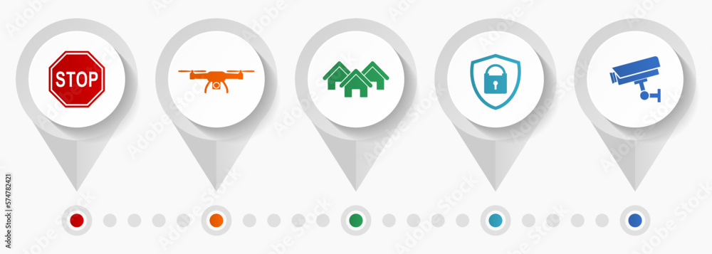 Poster home security vector icons, cctv system flat design web pointers collection, business concept infogr