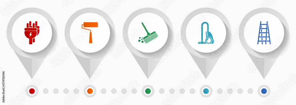 Poster house services vector icons, flat design web pointers collection, business concept infographic templ