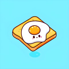 fried egg on toast, fried egg cute kawaii illustration, cute kawaii illustrations of food, cute kawaii egg illustration, cute kawaii bread illustration, cute kawaii art, egg digital art, fry egg art