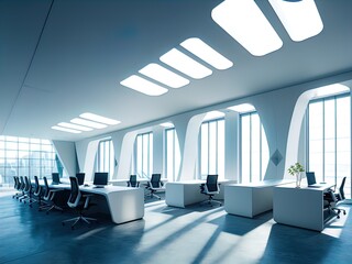 A futuristic white corporate office. 