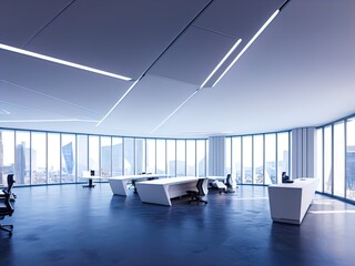 Fototapeta na wymiar A futuristic white corporate office. 