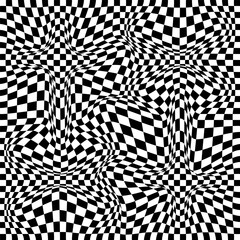 Abstract black and white texture or chess concept 3d background. Damage wavy pattern with the effect of illusion. Racial flag for various sports. Vector illustration.
