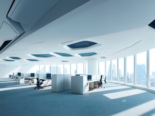A futuristic white corporate office. 
