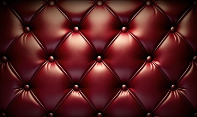  a close up of a red leather upholstered wallpaper with rivets and a diamond pattern on the back of the upholster.  generative ai