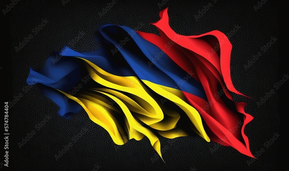 Poster the flag of the country of ukraine waving in the wind on a black background with a texture of wavy f