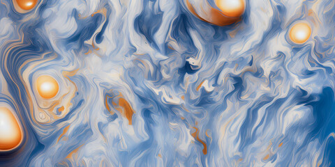 Swirl shapes background with white, yellow and blue colors, abstraction texture, generative ai