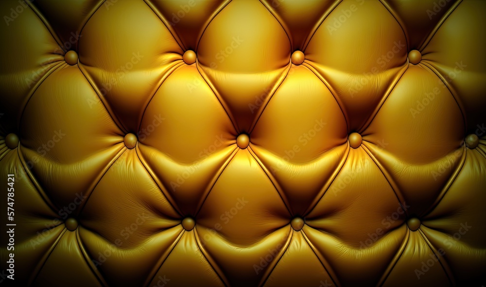 Poster a gold leather upholstered wall with a diamond pattern on the top of it and a black background with 