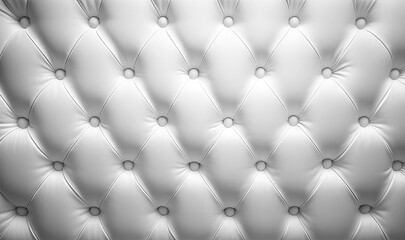  a close up of a white leather upholstered chair with a diamond pattern on the back of the seat and buttons on the back of the upholster.  generative ai
