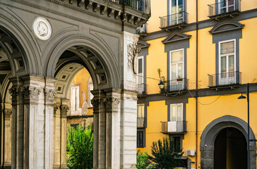 Fototapeta na wymiar shot of old buildings with beautiful historic architecture in southern Italy in Naples, Italy