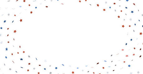 Fototapeta premium USA banner mockup with confetti stars in American national colors. USA Presidents Day, American Labor day, Memorial Day, US election concept.