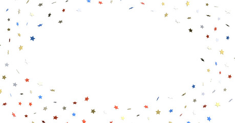 Obraz na płótnie Canvas Red white blue shiny confetti stars on white background, isolate, tricolor concept,