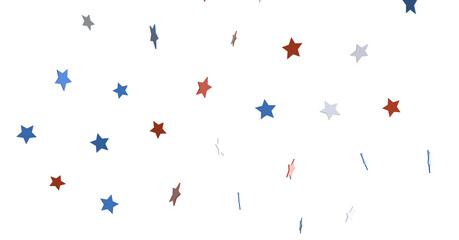 Fototapeta premium USA banner mockup with confetti stars in American national colors. USA Presidents Day, American Labor day, Memorial Day, US election concept.
