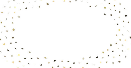 Banner with golden decoration. Festive border with falling glitter dust and stars.