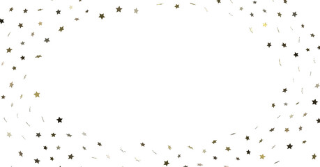 Banner with golden decoration. Festive border with falling glitter dust and stars.