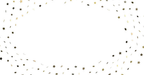 Banner with golden decoration. Festive border with falling glitter dust and stars.