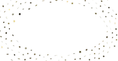 Banner with golden decoration. Festive border with falling glitter dust and stars.