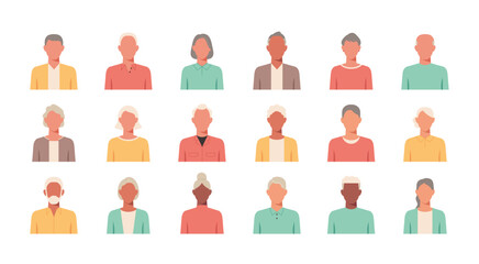 Naklejka na ściany i meble People portraits of faceless older men and women, senior men and women face avatars isolated set, vector flat illustration