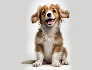 Portrait of happy and smiling cute puppy dog isolated on white background. Generative AI.
