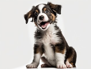 Portrait of happy and smiling cute puppy dog isolated on white background. Generative AI.