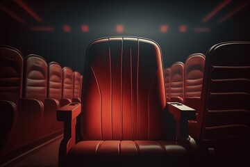 cinema auditorium with red chairs - obrazy, fototapety, plakaty
