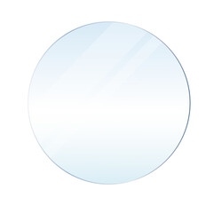 Round glass surface, transparent realistic glass plate. Acrylic or plastic textured translucent frame. Png