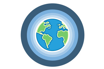 Illustration of the Earth globe with its atmosphere, layers: troposphere, and stratosphere, mesosphere, thermosphere, exosphere. Vector icon on a white background