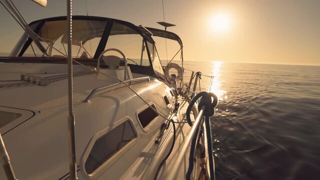 Sailing yacht boat on the ocean on a sunny day, travel adventure lifestyle