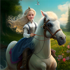 Blonde princess on a horse - Artificial Intelligence
