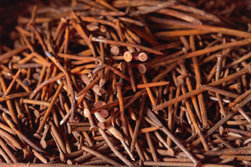 Many rusty nails as background