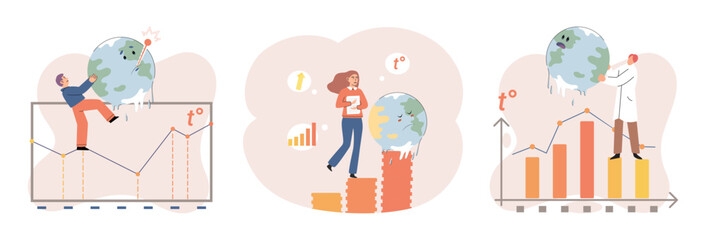 Global warming concept. Scientist studies problem of rising temperatures on planet Earth. Researcher makes analysis of ecology and environment. Scientific research on climate change environmental test