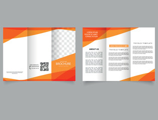 Trifold brochure with transparent orange triangles. vector file.