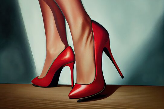 Womens Classy Red High Heel Shoes Generative AI